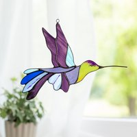 Kolibri Buntglas Suncatcher Einzigartiges Geschenk Benutzerdefinierte Glasmalerei Vogel Wandkunst Fensterbehang Regenbogen von ClassyGlassyThings