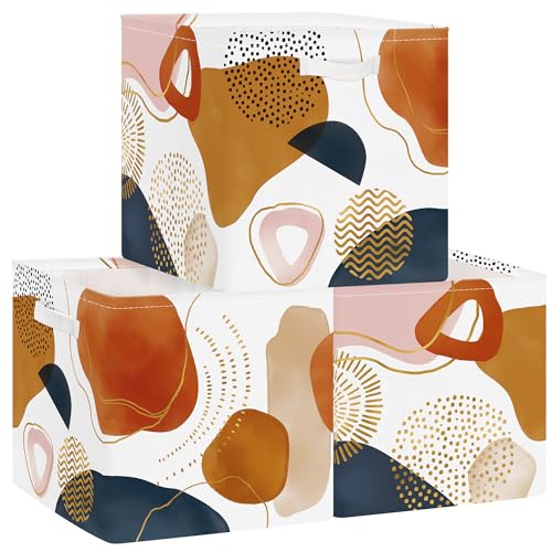 Clastyle 3 Stück Abstraktes Boho Kinder Aufbewahrungsbox Stoff für Kallax Faltbar Aufbewahrungskorb Klein Damen Mädchen Schrank Organizer Kleiderschrank für Regal,Geometrisches,30x30x30 cm von Clastyle