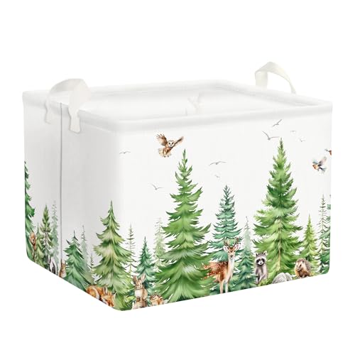 Clastyle Tannenwald Wildtiere Kinder Wäschekorb mit Henkel Faltbar Kleidung Spielzeug Aufbewahrungskorb Jungen Mädchen Aufbewahrungsbox für Babyzimmer Bad, Hirsche Eule, 40 * 30 * 30 cm von Clastyle