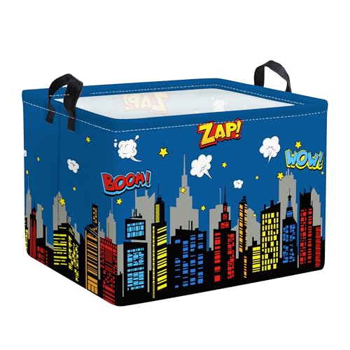 Clastyle 36L Groß Stadt Skyline Held Gebäude Aufbewahrungskorb mit Henkel Rechteckig Spielzeug Kleidung Aufbewahrungsbox für Kinderzimmer Bad von Clastyle