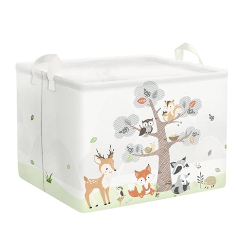 Clastyle 36L Groß Waldtier Hirsch Fuchs Kinder Aufbewahrungskorb mit Henkel Weiß Rechteckig Spielzeug Kleidung Aufbewahrungsbox für Kinderzimmer Bad von Clastyle