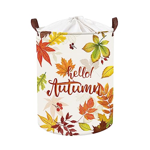 Clastyle 45L Ahornblätter Rote Beere Herbst Wäschekorb Braun Rund Spielzeug Kleidung Aufbewahrungskorb für Kinderzimmer, 36x45 cm von Clastyle