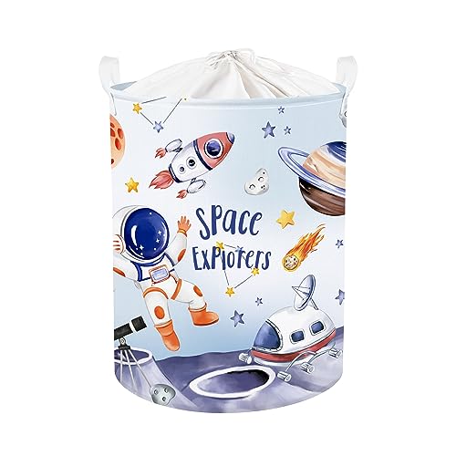 Clastyle 45L Blau Universum Astronaut Rakete Kinder Wäschekorb Planet Rund Spielzeug Kleidung Aufbewahrungskorb für Babyzimmer, 36x45 cm von Clastyle