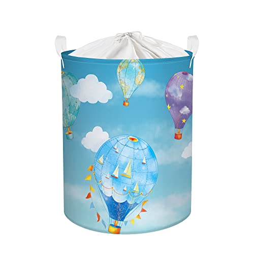 Clastyle 45L Blau Heißluftballons Kinder Wäschekorb Faltbare Kinderzimmer Spielzeug Rund Aufbewahrungskorb, 36x45 cm von Clastyle