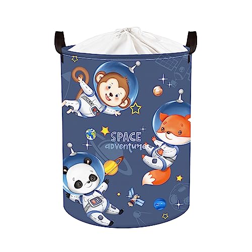 Clastyle 45L Karikatur Wäschekorb Blau Weltall Tier Wäschekorb Rund AFFE Waschbär Astronaut Spielzeug Kleidung Aufbewahrungskorb, 36x45 cm von Clastyle