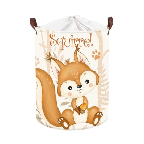 Clastyle 45L Niedlich Eichhörnchen Kinder Wäschekorb für Jungen Mädchen Zedernwald Rund Braun Spielzeug Kleidung Aufbewahrungskorb für Kinderzimmer, 36x45 cm von Clastyle