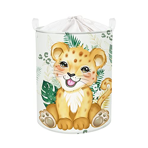 Clastyle 45L Niedlich Gelb Leopard Grün Blätter Baby Wäschekorb Safari Tiere Rund Spielzeug Kleidung Aufbewahrungskorb für Kinderzimmer, 36x45 cm von Clastyle