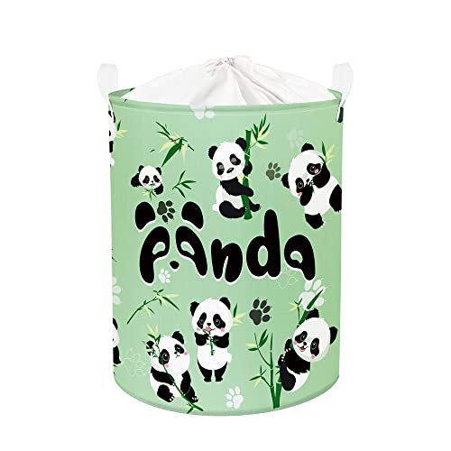 Clastyle 45L Niedlich Kinder Wäschekorb Panda Bambus Wäschesammler mit Deckel Faltbar Rund Grün Spielzeug Aufbewahrungskorb, 36x45 cm von Clastyle