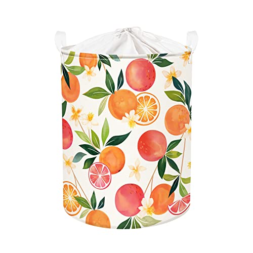 Clastyle 45L Orange Grapefruit Frucht Wäschekorb Blätter Blumen Rund Aufbewahrungskorb für Kleidung im Schlafzimmer, 36x45 cm von Clastyle