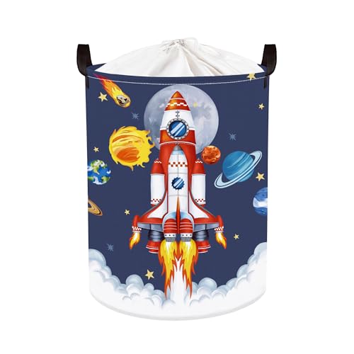 Clastyle 45L Planeten Raketen Start Kinder Wäschekorb für Jungen Meteorit Rund Blau Spielzeug Kleidung Aufbewahrungskorb für Kinderzimmer, 36x45 cm von Clastyle