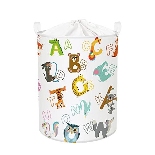 Clastyle 45L Weiß Tier Buchstabe Wäschekorb Kinder, Aufbewahrungskorb Kinderzimmer Wäschesammler für Kleidung Spielzeug, 36x45 cm von Clastyle