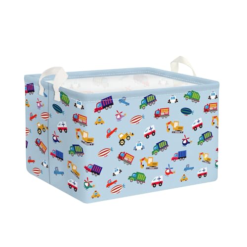 Clastyle Blau Fahrzeug LKW Junge Würfel Aufbewahrungskorb für Babyzimmer Bagger Auto Wasserdicht Rechteckig Stoff Regalkörbe Kleidung Spielzeug Kinder Aufbewahrungsbox, 36x26x23 cm von Clastyle