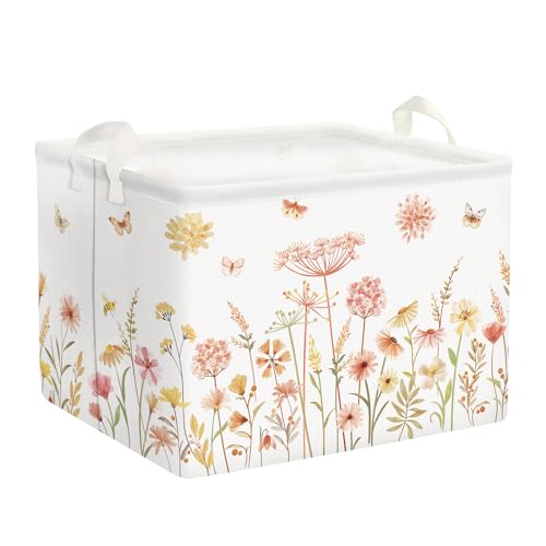 Clastyle Böhmen Blumen Schmetterling Würfel Aufbewahrungskorb Geschenke für Mama Weiß Rechteckig Kleidung Spielzeug Aufbewahrungsbox für Muttertagsgeschenk, 40x30x30 cm von Clastyle