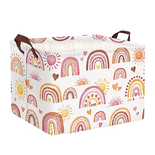 Clastyle Boho Regenbogen Sonnenherz Aufbewahrungskorb für Kindergarten Wasserdicht Rechteckig Stoff Regalkörbe Kleidung Spielzeug Aufbewahrungsbox, 40x30x30 cm von Clastyle