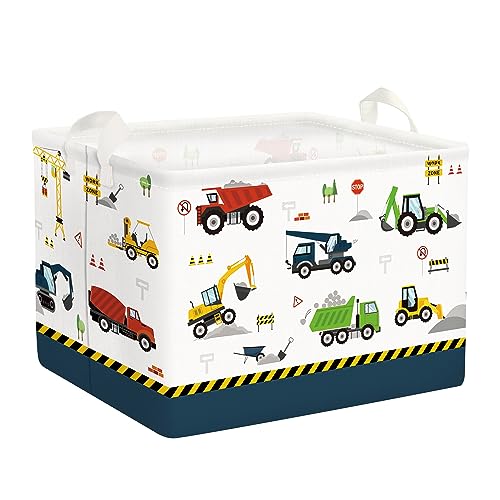 Clastyle Cartoon BAU LKW Jungen Würfel Aufbewahrungskorb für Babyzimmer Bagger Bulldozer Blau Wasserdicht Rechteckig Stoff Regalkörbe Kleidung Spielzeug Kinder Aufbewahrungsbox, 40x30x30 cm von Clastyle