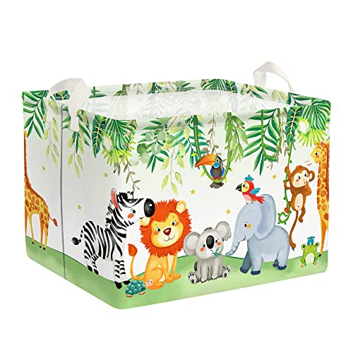 Clastyle Safari Waldtiere Grün Kinder Aufbewahrungsbox Würfel Aufbewahrungskorb Löwe Koala Tiere Elefant Stoff Babyzimmer Regalkörbe Rechteckig Spielzeug Kinder Aufbewahrungsbox, 40x30x30 cm von Clastyle