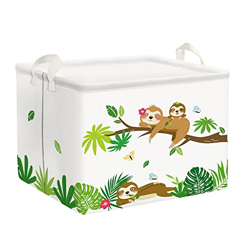 Clastyle Niedlich Faultier Tiere Aufbewahrungskorb Kinder, Wasserdicht Rechteckig Stoff Regalkörbe Weiß Kleidung Spielzeug Kinder Aufbewahrungsbox, 40x30x30 cm von Clastyle