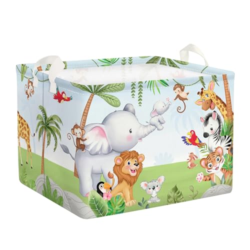 Clastyle Frühling Tiere Junge Mädchen Würfel Aufbewahrungskorb für Babyzimmer Elefant Blau Wasserdicht Rechteckig Stoff Regalkörbe Kleidung Spielzeug Kinder Aufbewahrungsbox, 40x30x30 cm von Clastyle