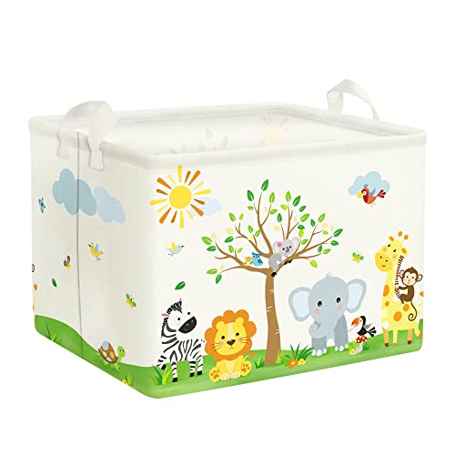 Clastyle Karikatur Tiere Elefant Giraffe Affen Würfel Aufbewahrungskorb Zebra Löwe Vogel Sonne Wasserdicht Rechteckig Stoff Regalkörbe Kleidung Spielzeug Aufbewahrungsbox, 40x30x30 cm von Clastyle