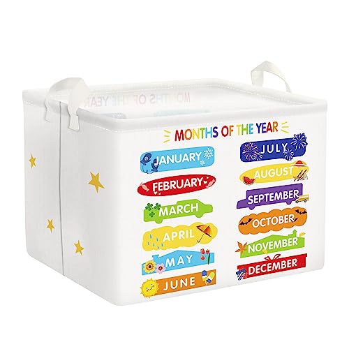 Clastyle Monate des Jahres Regenbogen Aufbewahrungskorb für Kindergarten Klassenzimmer Wasserdicht Rechteckig Stoff Regalkörbe Kleidung Spielzeug Aufbewahrungsbox, 40x30x30 cm von Clastyle