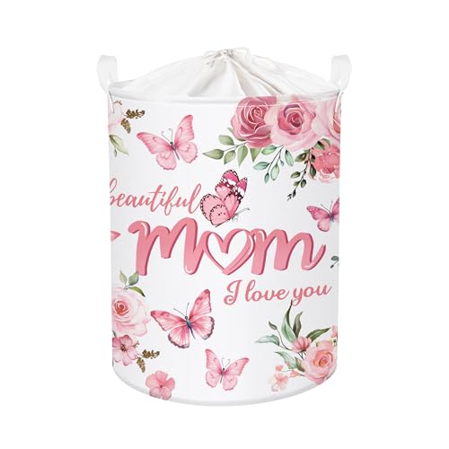 Clastyle Muttertag Damen Wäschekorb mit Deckel Faltbar Blume Kleidung Spielzeug Aufbewahrungskorb Mutter Aufbewahrungsbox für Schlafzimmer Bad, Schmetterling, 36 * 45 cm von Clastyle