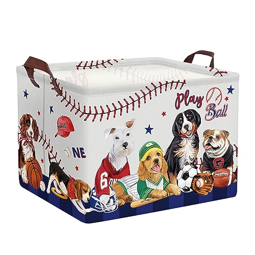 Clastyle Niedlich Hunde Ball Würfel Aufbewahrungskorb Sport Fußball Baseball Grau Wasserdicht Rechteckig Stoff Regalkörbe Kleidung Spielzeug Aufbewahrungsbox, 40x30x30 cm von Clastyle