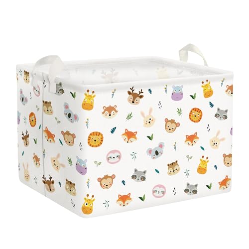 Clastyle Niedlich Waldtiere Köpfe Aufbewahrungskorb für Babyzimmer AFFE Hirsch Weiß Wasserdicht Rechteckig Stoff Regalkörbe Kleidung Spielzeug Kinder Aufbewahrungsbox, 40x30x30 cm von Clastyle