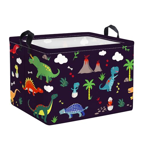 Clastyle Schwarz Dinosaurier Triceratops Junge Würfel Aufbewahrungskorb für Babyzimmer Vulkan Baum Wasserdicht Rechteckig Stoff Regalkörbe Kleidung Spielzeug Kinder Aufbewahrungsbox, 40x30x30 cm von Clastyle