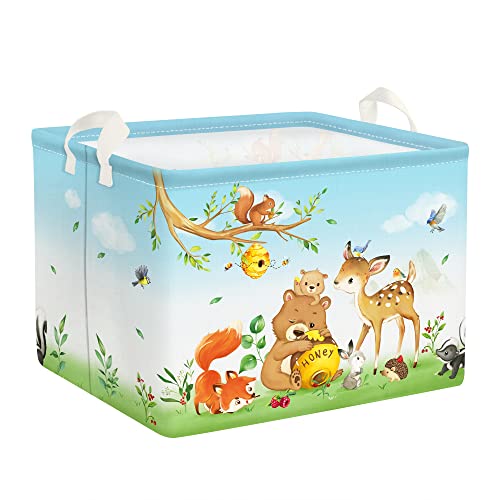 Clastyle Tiere Party Fuchs Bär Rotwild Aufbewahrungskorb Kinder Aufbewahrungsbox Blau Wasserdicht Rechteckig Stoff Regalkörbe Kleidung Spielzeug Aufbewahrungsbox, 40x30x30 cm von Clastyle