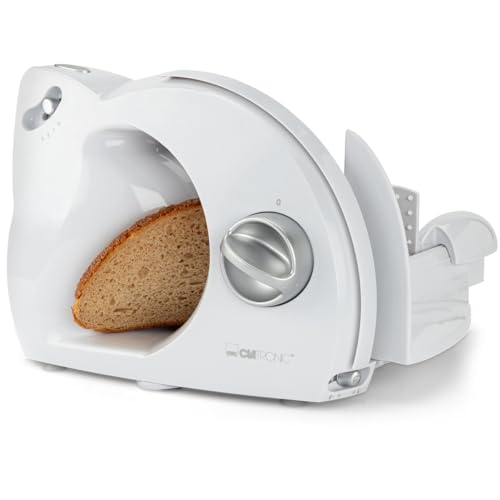 Clatronic® Allesschneider | 3 Stufen | Brotschneidemaschine mit Edelstahl Spezialmesser | stufenlos einstellbare Schnittstärke | 180 Watt | Fingerschutz | für Obst, Brot, Käse uvm. | AS 2958 weiß von Clatronic