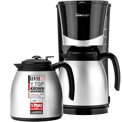 Clatronic® Kaffeemaschine mit Thermokanne | inkl. 2 Thermokannen je 1 Liter | Kaffeeautomat für 8-10 Tassen Filterkaffee | Tropfstopp & Auto-Abschaltung | Filtereinsatz herausnehmbar | KA 3328 schwarz von Clatronic