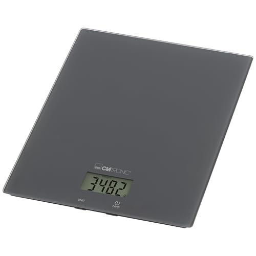 Clatronic® Küchenwaage digital | hohe Präzision | 1g Schritte | bis zu 5kg | Zuwiegefunktion | stabiles Glas | gr, lb:oz, ml + Cup Einheit | digitale Küchenwaage | Waage Küchenwaage KW 3820 grau von Clatronic