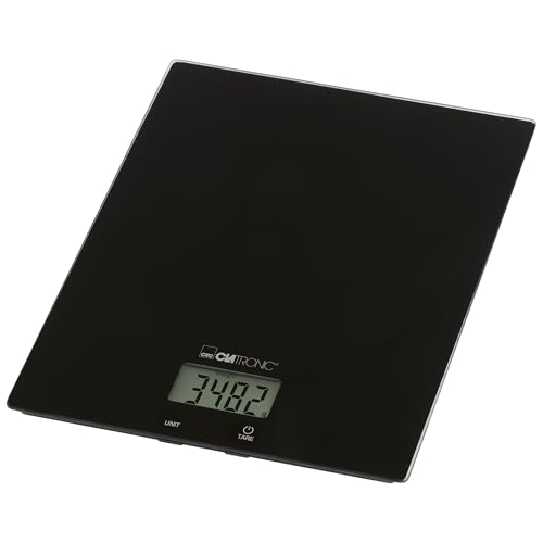 Clatronic® Küchenwaage digital | hohe Präzision | 1g Schritte | bis zu 5kg | Zuwiegefunktion | stabiles Glas | gr, lb:oz, ml + Cup Einheit | digitale Küchenwaage | Waage Küchenwaage KW 3820 schwarz von Clatronic