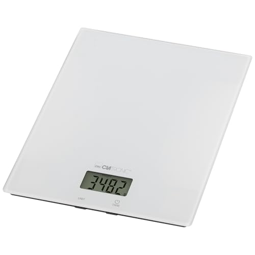 Clatronic® Küchenwaage digital | hohe Präzision | 1g Schritte | bis zu 5kg | Zuwiegefunktion | stabiles Glas | gr, lb:oz, ml + Cup Einheit | digitale Küchenwaage | Waage Küchenwaage KW 3820 weiß von Clatronic