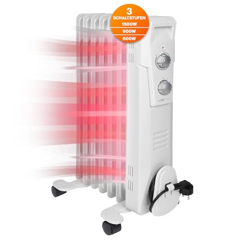 Clatronic® Ölradiator | Effiziente mobile Heizung | elektrische Heizung mit 7 Rippen | Radiator mit 3 Leistungsstufen | Slimline Heizkörper | bis zu 30qm | 1500 Watt | RA 3735 von Clatronic