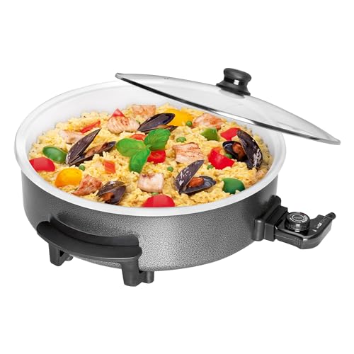 Clatronic® Partypfanne | Multifunktionspfanne zum Kochen, Braten und mehr | Keramikbeschichteter Bräter mit Deckel | Elektrischer Topf mit Thermostat | PP 3570 C von Clatronic