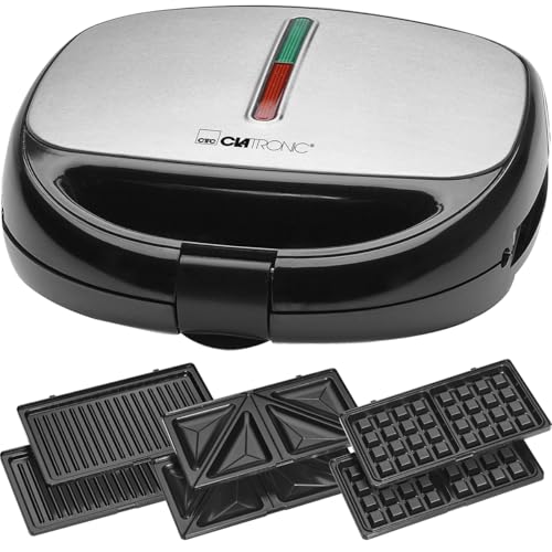 Clatronic® Sandwichmaker 3 in 1 | Sandwichtoaster, Waffeleisen und Kontaktgrill | 800W | Antihaftbeschichtung | wärmeisolierter Griff | Toaster Sandwichtoaster | Sandwich Maker | ST/WA 3670 von Clatronic