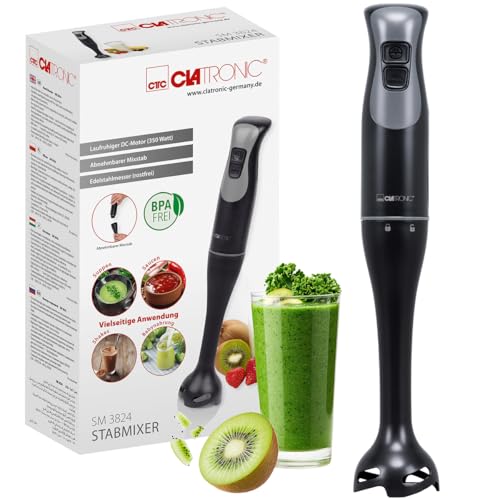 Clatronic® Stabmixer für Smoothies Shakes Suppen | Turbo-Funktion | 350W Pürierstab | Edelstahlmesser rostfrei | abnehmbarer Mixstab | Hand Blender | elektrische Stabmixer BPA frei | SM 3824, Schwarz von Clatronic