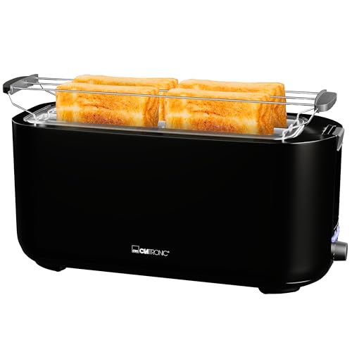 Clatronic® 4 Scheiben-Toaster | mit Brötchenaufsatz | Langschlitztoaster mit Auftau-/Aufwärm-/Schnellstoppfunktion | für Toastbrötchen & Fertigwaffeln | TA 3802 schwarz von Clatronic