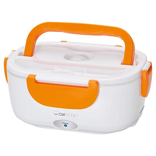 Clatronic® elektrische Lunchbox | Erwärmen von Speisen bis zu 75°C | Volumen ca. 1.7 Liter | inkl. Besteck | weiß/orange | LB 3719 von Clatronic
