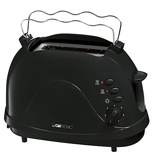 Clatronic TA 3565 2-Scheiben-Toaster, Cool-Touch Gehäuse, Brötchenaufsatz (integriert), Aufwärmfunktion, Auftaufunktion, Schnellstoppfunktion, schwarz von Clatronic