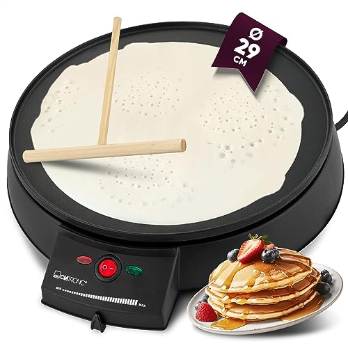 Clatronic Crepes Maker für Crepes mit Ø 29 cm | Crepe Maker inkl. Teigverteiler | antihaftbeschichter Oberfläche | Stufenlos regelbarer Thermostat u. Backampel | Pfannkuchen Maker mit 900 W | CM 3372 von Clatronic