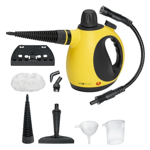 Clatronic® Dampfreiniger – reinigt, entfettet & desinfiziert | Dampfdruck 3,5 bar max. | Steam Cleaner mit 360° schwenkbare Dampfdüse & 5m Kabel | Reiniger inkl. 9-teiligem Zubehör | 1050W | DR 3653 von Clatronic