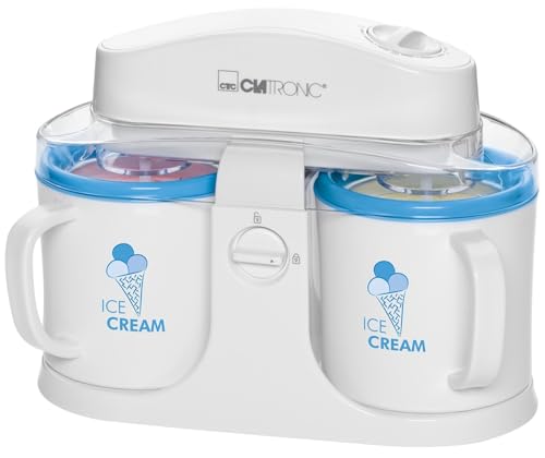 Clatronic Eismaschine/Softeismaschine/Speiseeismaschine ICM 3650 für Eiscreme/Sorbet/Frozen Yoghurt/Slush, für Zuhause, separate Zubereitung, 2x 500 ml, inkl. Rezeptvorschläge, Timer, weiß/blau von Clatronic