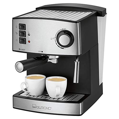 Clatronic® Espressomaschine | kleine Kaffeemaschine | 15 bar Pumpdruck | 1,6 Liter transparenter Wassertank (abnehmbar) | 2 Edelstahldüse mit Aufschäum- und Heißwasserfunktion | 850 Watt | ES 3643 von Clatronic