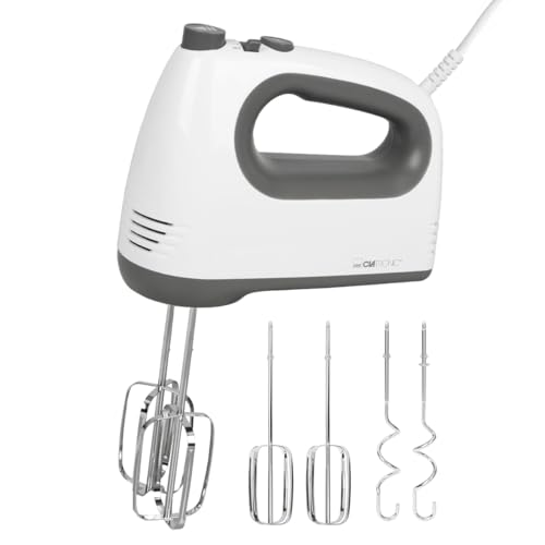 Clatronic® Mixer mit kraftvollen 400 Watt-Motor | Handmixer mit Turbostufe & 5 Geschwindigkeitsstufen | Handrührgerät inkl. spülmaschinengeeigneten Edelstahlquirle und -knethaken | HM 3775 von Clatronic