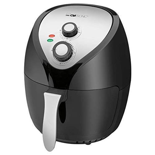 Clatronic Heißluft-Fritteuse FR 3699 H, 3,6 L, stufenlos regelbarer Thermostat, 30-Minuten-Timer mit Endsignal, 2 Kontrolleuchten, Schwarz/Edelstahl von Clatronic