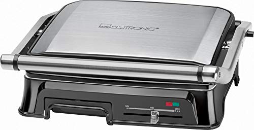 Clatronic KG 3571 elektrischer Kontaktgrill, Multigrill, Elektrogrill für beidseitiges & fettfreies Grillen, antihaftbeschichtete Platten, Kabelaufwicklung, 2000 Watt, edelstahl von Clatronic