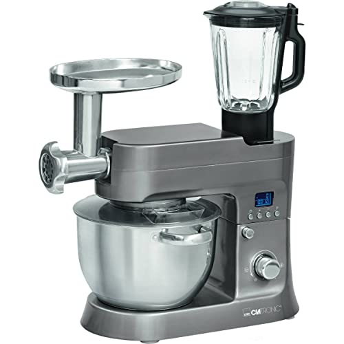 Clatronic Knetmaschine | Fleischwolf + Mixer + Knetmaschine | 1200 Watt | LCD-Display | 12 Geschwindigkeitsstufen | 6,2 Liter Edelstahlschüssel | Mixbehälter 1,5 Liter | Pastafunktion | KM 3674 von Clatronic