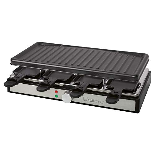 Clatronic RG 3757 Raclette-Grill, 1400 Watt, für bis zu 8 Personen, Grillfläche: ca. 42 x 21 cm, elektrische Grillplatte und Pfännchen antihaftbeschichtet (leicht zu reinigen) von Clatronic